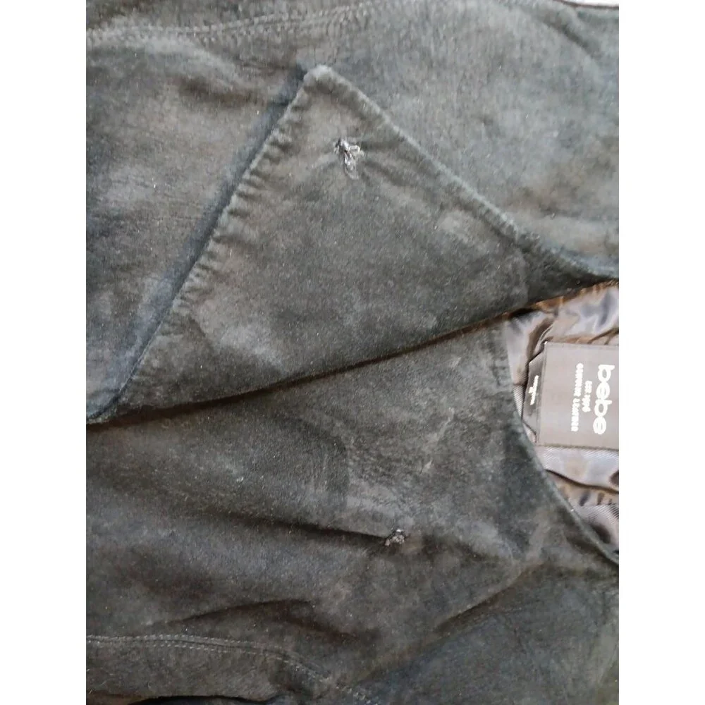 Vtg Y2K Bebe Leather and Suede Crop Moto Jacket Womens XS Black Goth Lined - Picture 2 of 9